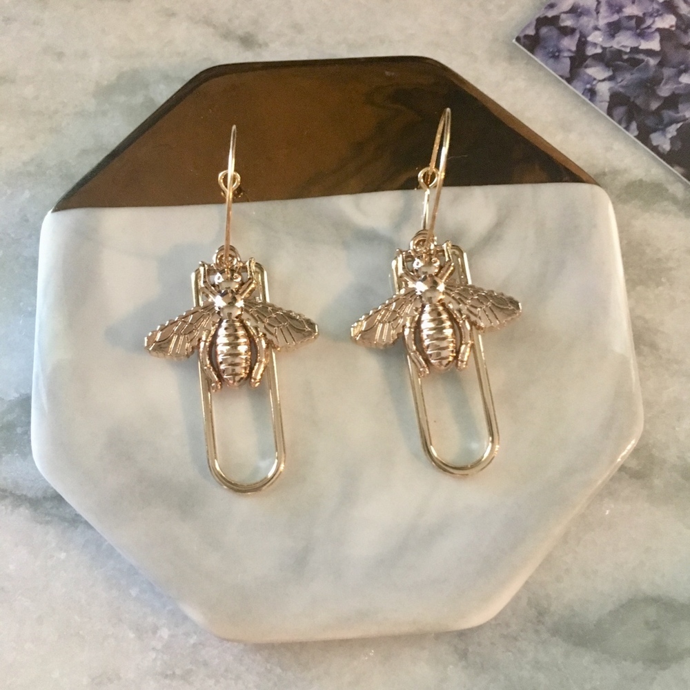 Queen Bee Drop Hoop Gold Detail Earrings - Picture 2 of 7